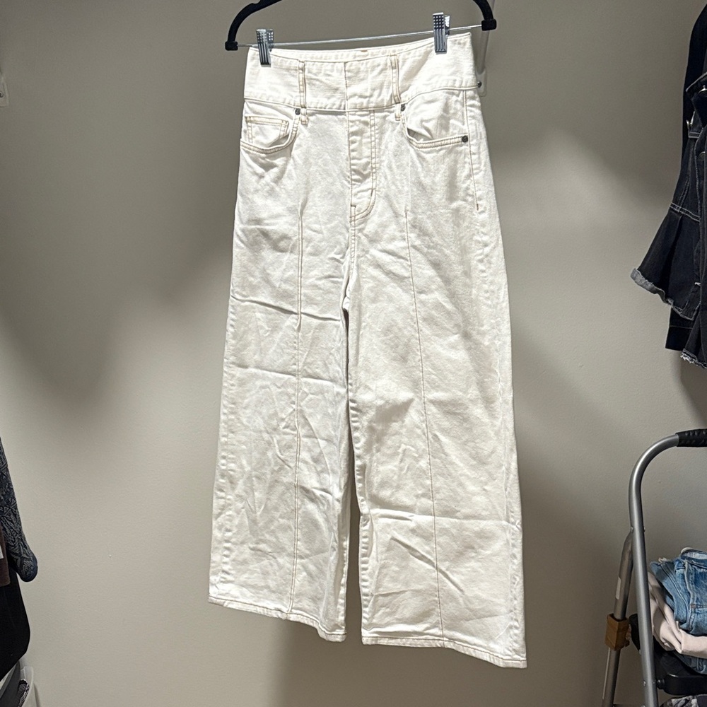 Joie White / Off-White / Light Brown Seams Straight Wide-Leg Jean Size 28